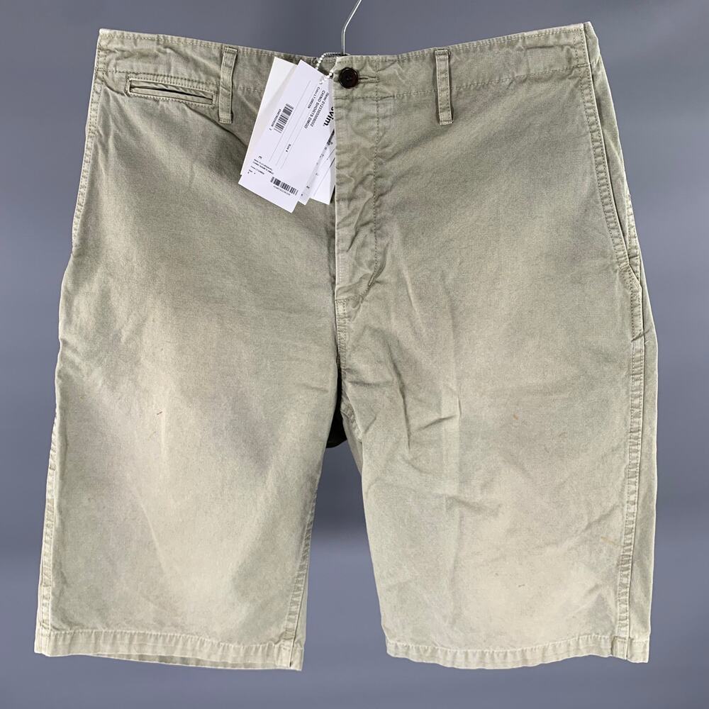 VISVIM Size L Green Distressed Cotton Button Fly Shorts